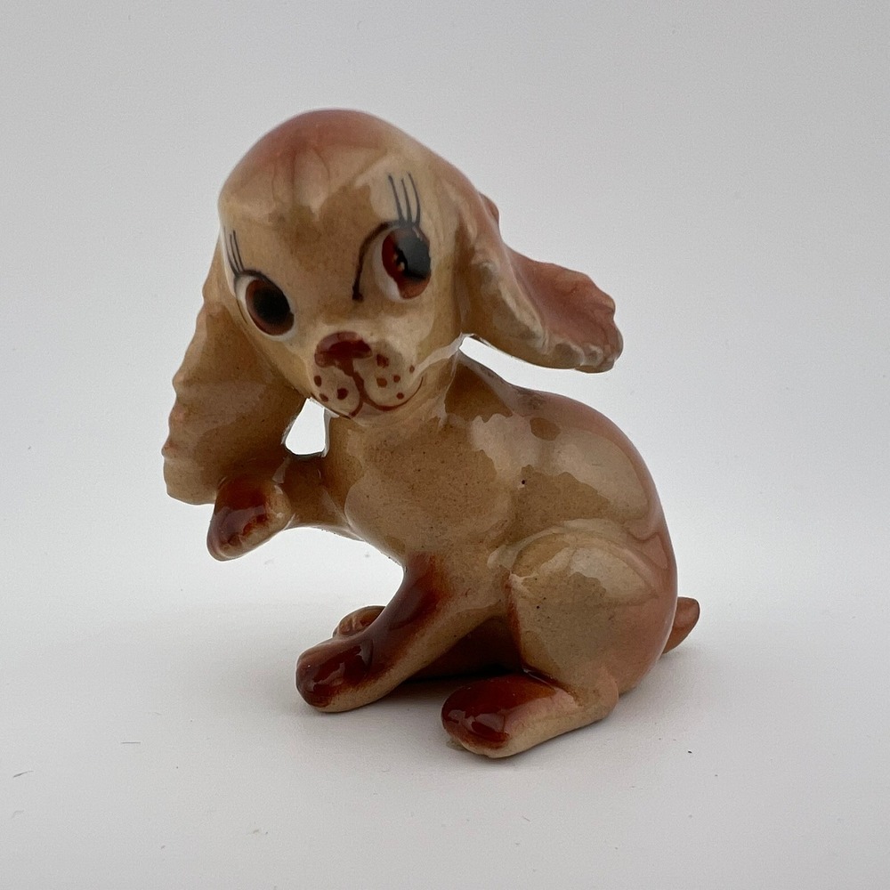 Vintage Glossy Ceramic Puppy Dog Figurine 2x2 Sitting Cocker Spaniel